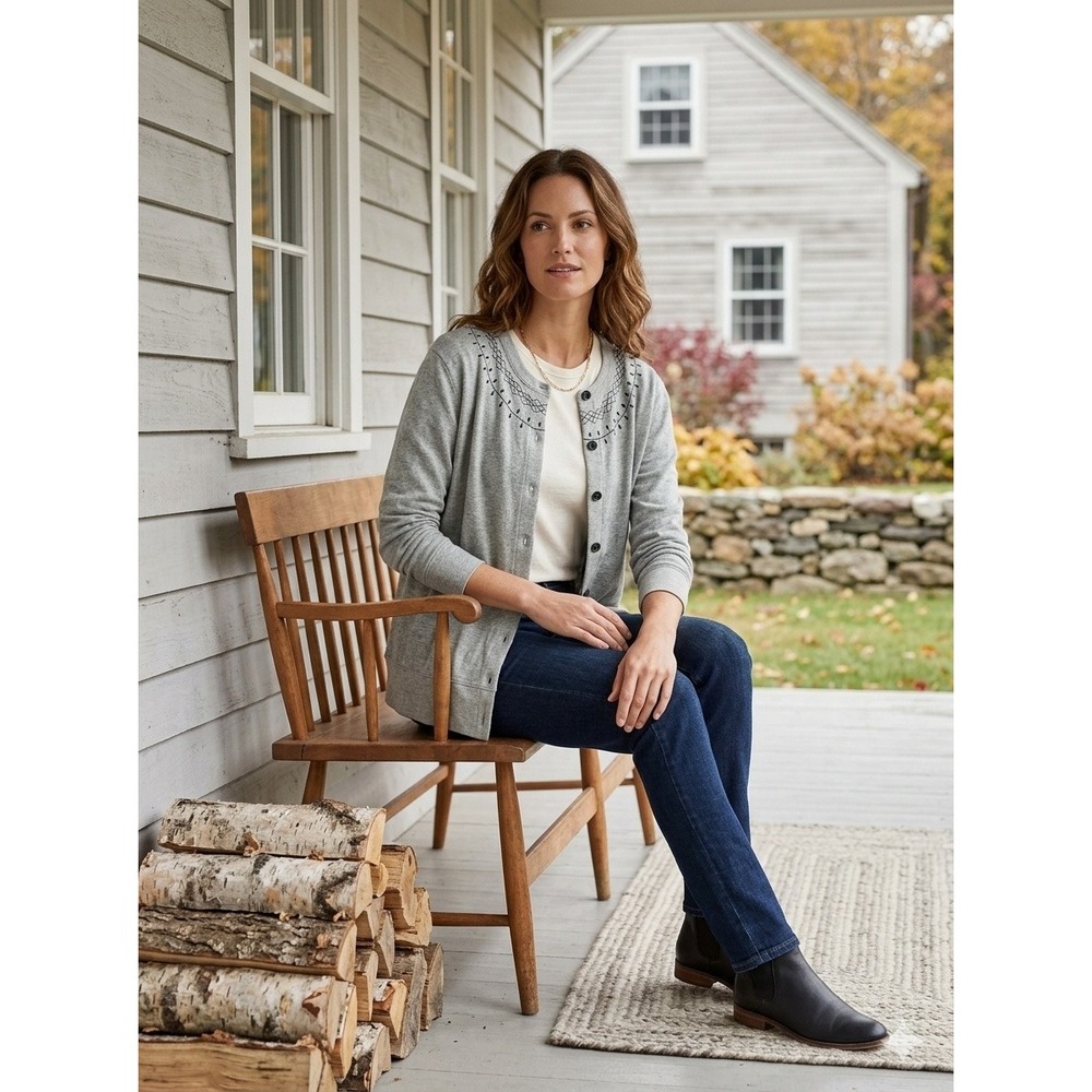 Wilt Gray Embroidered Terry Cotton Cardigan Sweater XS Oversized new England